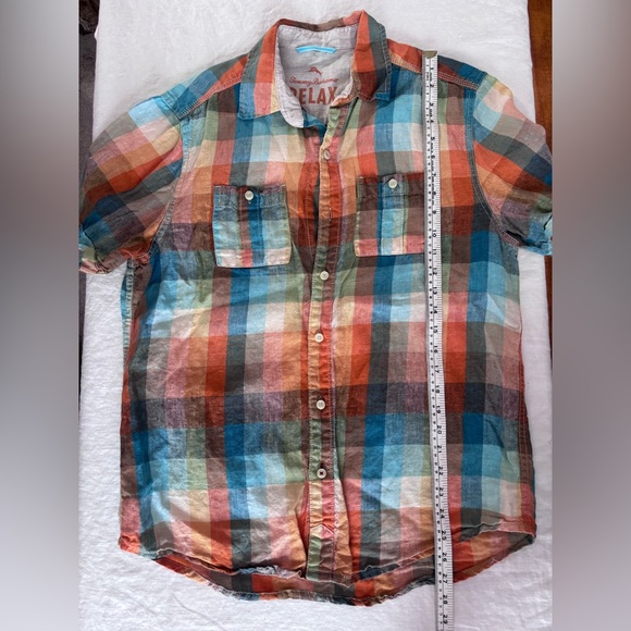 Men’s Tommy Bahama Short Sleeve Button Front Plaid 100%Linen Shirt Small - Picture 11 of 14